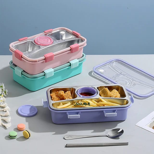 Buy Fresh Feast: Stainless Steel Bento Lunch Box with Bowl- For Solid Foods at MyneeMoe Online In India