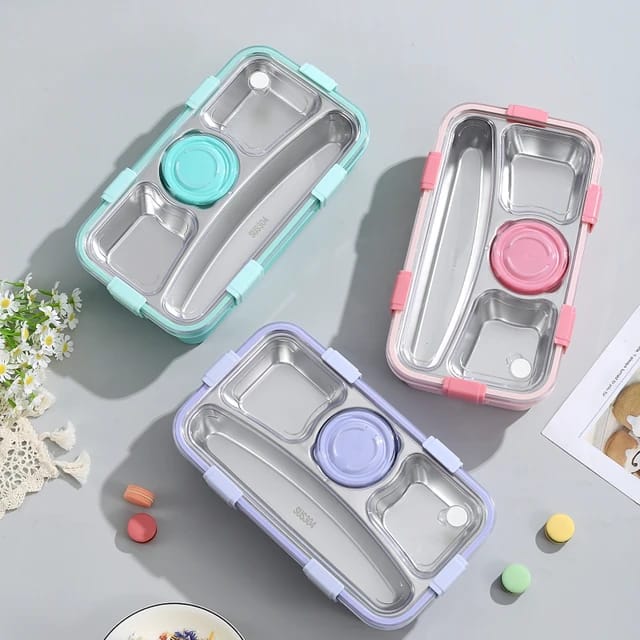 Buy Fresh Feast: Stainless Steel Bento Lunch Box with Bowl- For Solid Foods at MyneeMoe Online In India