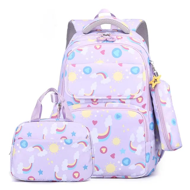 Buy Magical Rainbow Waterproof School Bag Combo - Backpack, Lunch Bag & Pencil Case Lavender at MyneeMoe Online In India