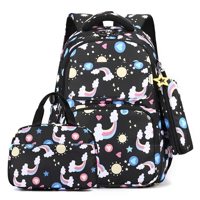 Buy Magical Rainbow Waterproof School Bag Combo - Backpack, Lunch Bag & Pencil Case Black at MyneeMoe Online In India