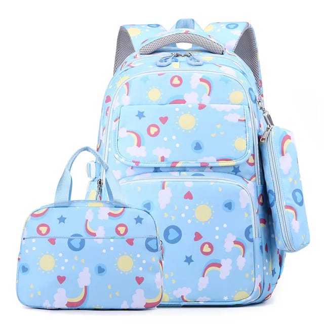 Buy Magical Rainbow Waterproof School Bag Combo - Backpack, Lunch Bag & Pencil Case Sky Blue at MyneeMoe Online In India