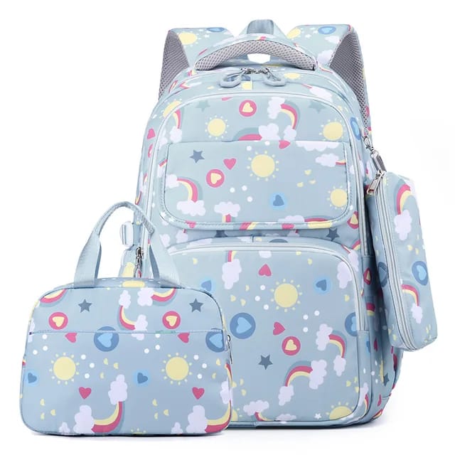 Buy Magical Rainbow Waterproof School Bag Combo - Backpack, Lunch Bag & Pencil Case Light Grey at MyneeMoe Online In India