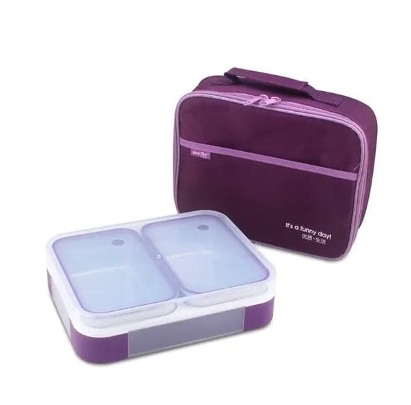 Buy Meal Station 2 "Jumbo" Compartment Stainless Steel Bento Lunch Box with Bag Purple at MyneeMoe Online In India