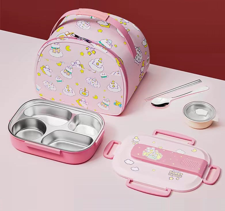 Buy EcoFresh Stainless Steel Lunch Box with Insulated Lunch Bag Light Pink at MyneeMoe Online In India