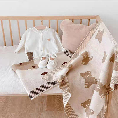 Buy CozyCub Dual-Sided Knitted Baby Blanket with Cute Teddy Bear Design at MyneeMoe Online In India