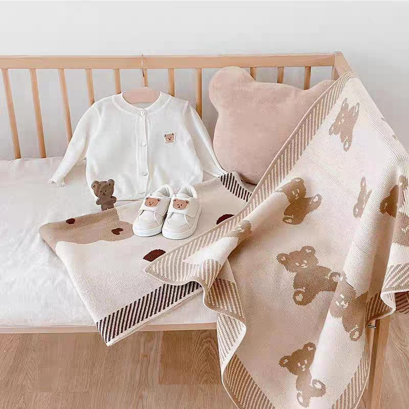 Buy MyneeMoe CozyCub Dual-Sided Knitted Baby Blanket with Cute Teddy Bear Design - Baby Blanket at MyneeMoe Online In India