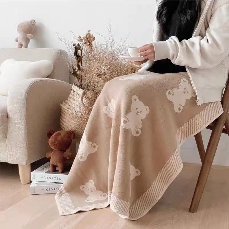 Buy MyneeMoe CozyCub Dual-Sided Knitted Baby Blanket with Cute Teddy Bear Design - Baby Blanket at MyneeMoe Online In India
