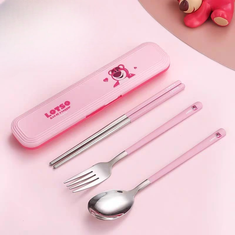 Buy Disney Latso & Mickey Theme Stainless Steel Cutlery Set – Spoon, Fork & Chopsticks Latso-Pink at MyneeMoe Online In India