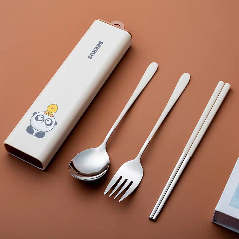 Buy MyneeMoe Beerus Theme Stainless Steel Cutlery Set – Spoon, Fork & Chopsticks Beige - Cutlery Set at MyneeMoe Online In India