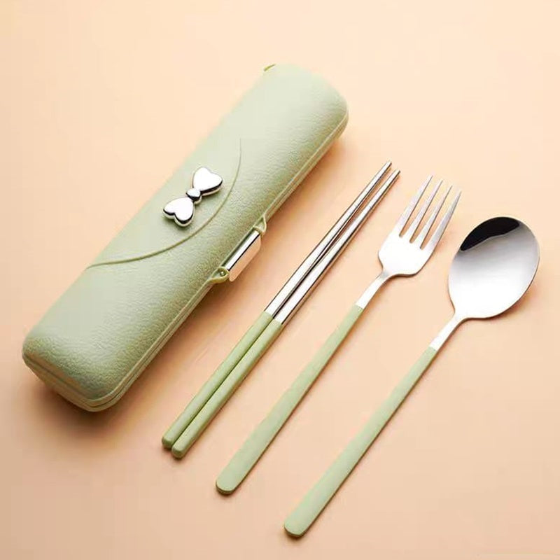 Buy Glamour Bow Stainless Steel Cutlery Set – Spoon, Fork & Chopsticks Green at MyneeMoe Online In India