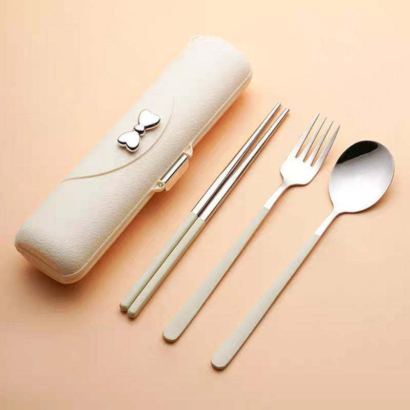 Buy Glamour Bow Stainless Steel Cutlery Set – Spoon, Fork & Chopsticks Beige at MyneeMoe Online In India