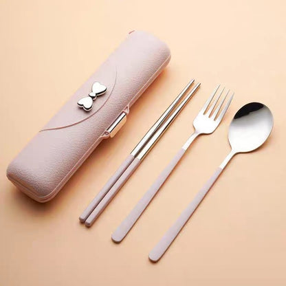 Buy Glamour Bow Stainless Steel Cutlery Set – Spoon, Fork & Chopsticks Pink at MyneeMoe Online In India