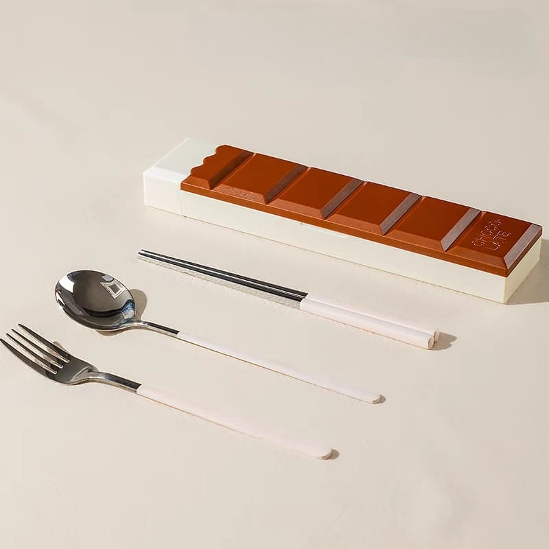 Buy Choco Bliss Stainless Steel Cutlery Set – Spoon, Fork & Chopsticks Brown at MyneeMoe Online In India