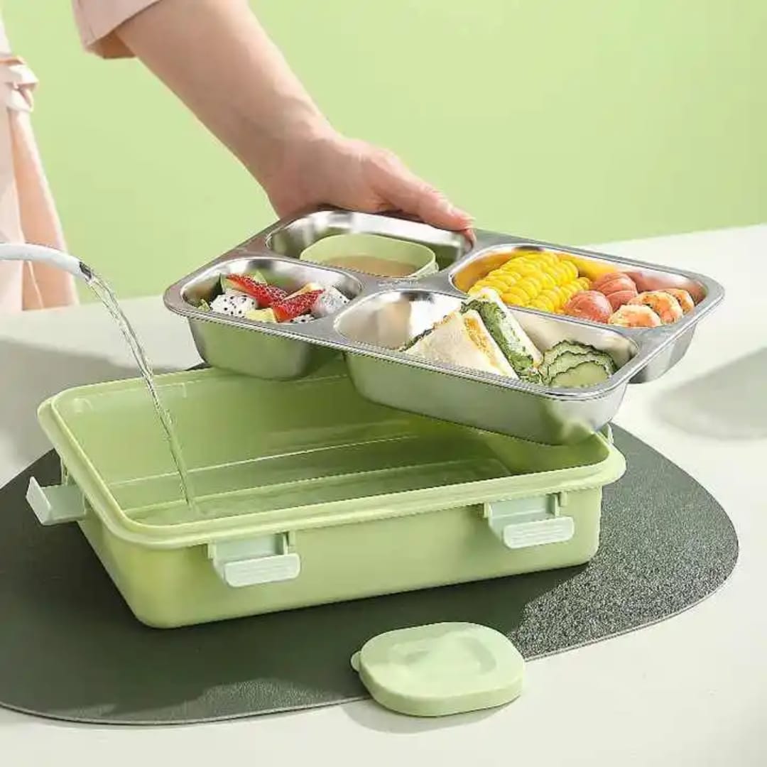 Buy MyneeMoe SmartMeal 4 Compartment Stainless Steel Lunch Box – Sturdy, Portable & Dibbie Included - Bento Lunch Box at MyneeMoe Online In India