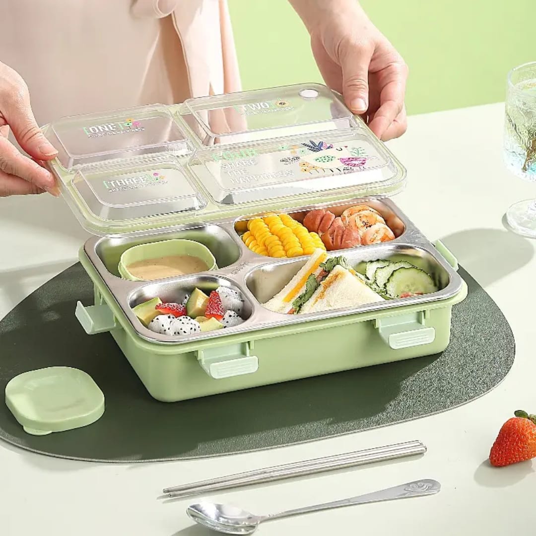 Buy MyneeMoe SmartMeal 4 Compartment Stainless Steel Lunch Box – Sturdy, Portable & Dibbie Included - Bento Lunch Box at MyneeMoe Online In India
