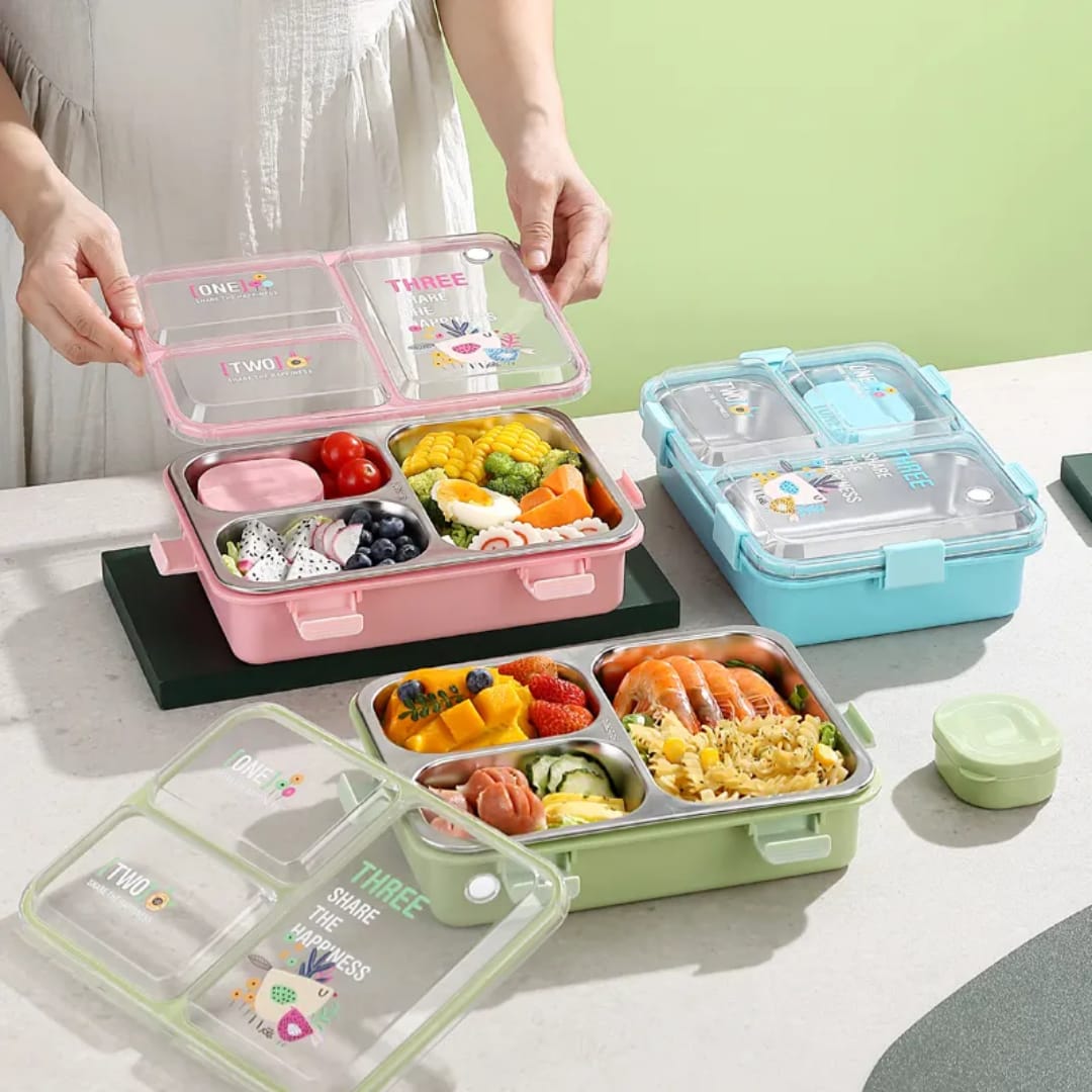 Buy MyneeMoe SmartMeal 4 Compartment Stainless Steel Lunch Box – Sturdy, Portable & Dibbie Included - Bento Lunch Box at MyneeMoe Online In India