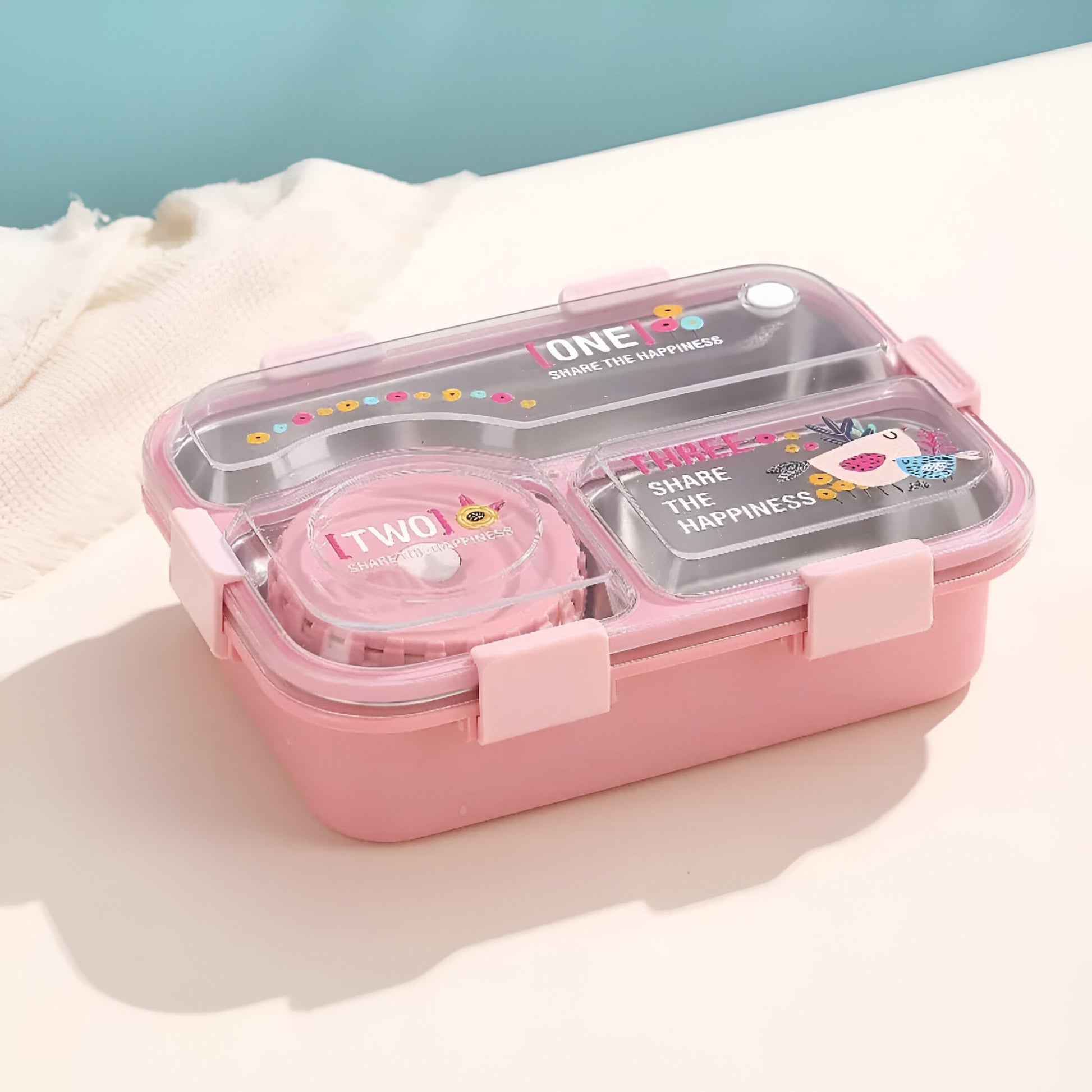 Buy MyneeMoe SmartMeal 3 Compartment Stainless Steel Bento Box – Durable, Portable & Dibbie Included Pink - Lunch Box at MyneeMoe Online In India