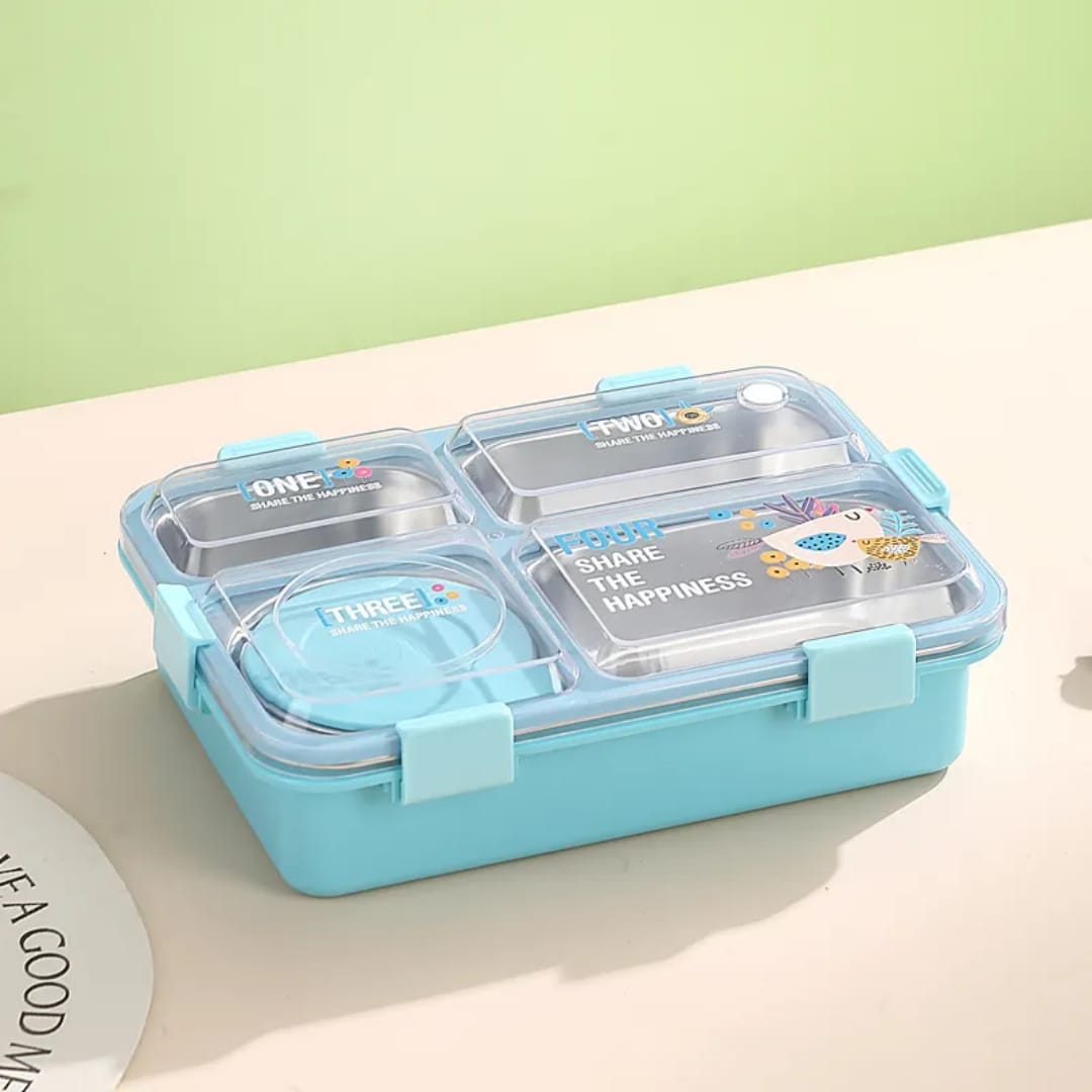 Buy MyneeMoe SmartMeal 4 Compartment Stainless Steel Lunch Box – Sturdy, Portable & Dibbie Included Blue - Bento Lunch Box at MyneeMoe Online In India