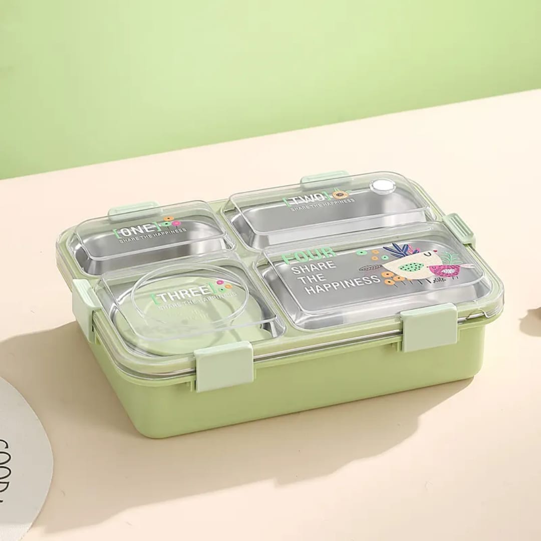 Buy MyneeMoe SmartMeal 4 Compartment Stainless Steel Lunch Box – Sturdy, Portable & Dibbie Included Green - Bento Lunch Box at MyneeMoe Online In India