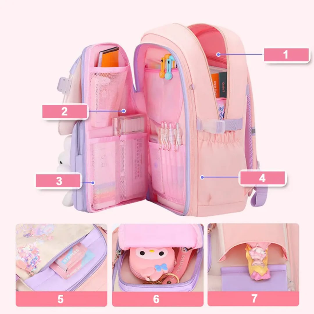 Buy MyneeMoe Soft Pastel Bunny Girls Backpack – Durable, Stylish & Spacious School Bag (Pink) - School Bag at MyneeMoe Online In India