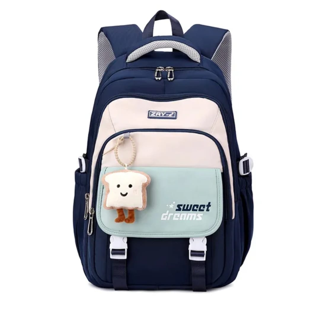 Buy MyneeMoe Sweet Dreams Stylish School Bag with Cute Bread Keychain Deep Blue - School Bag at MyneeMoe Online In India