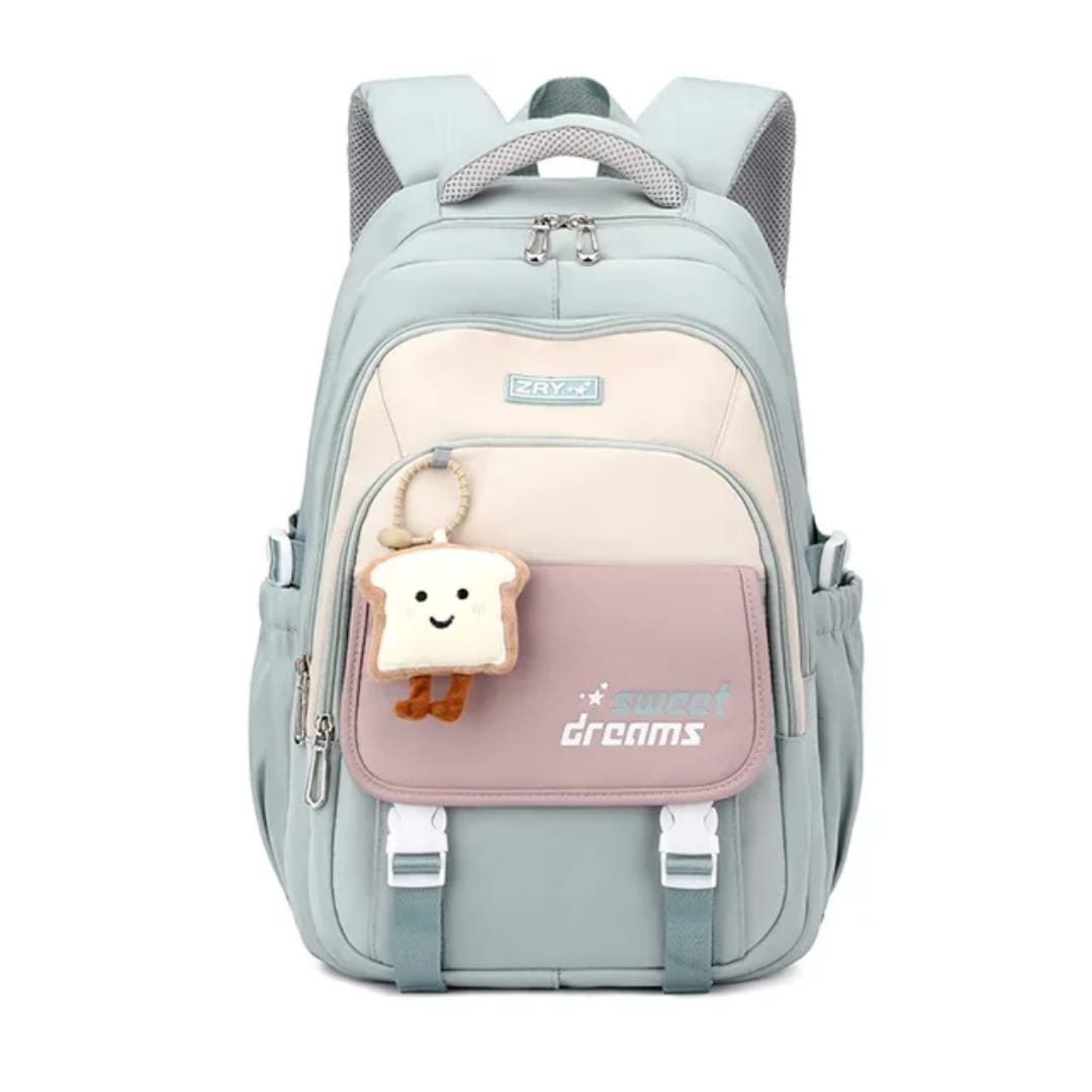 Buy MyneeMoe Sweet Dreams Stylish School Bag with Cute Bread Keychain Light Green - School Bag at MyneeMoe Online In India