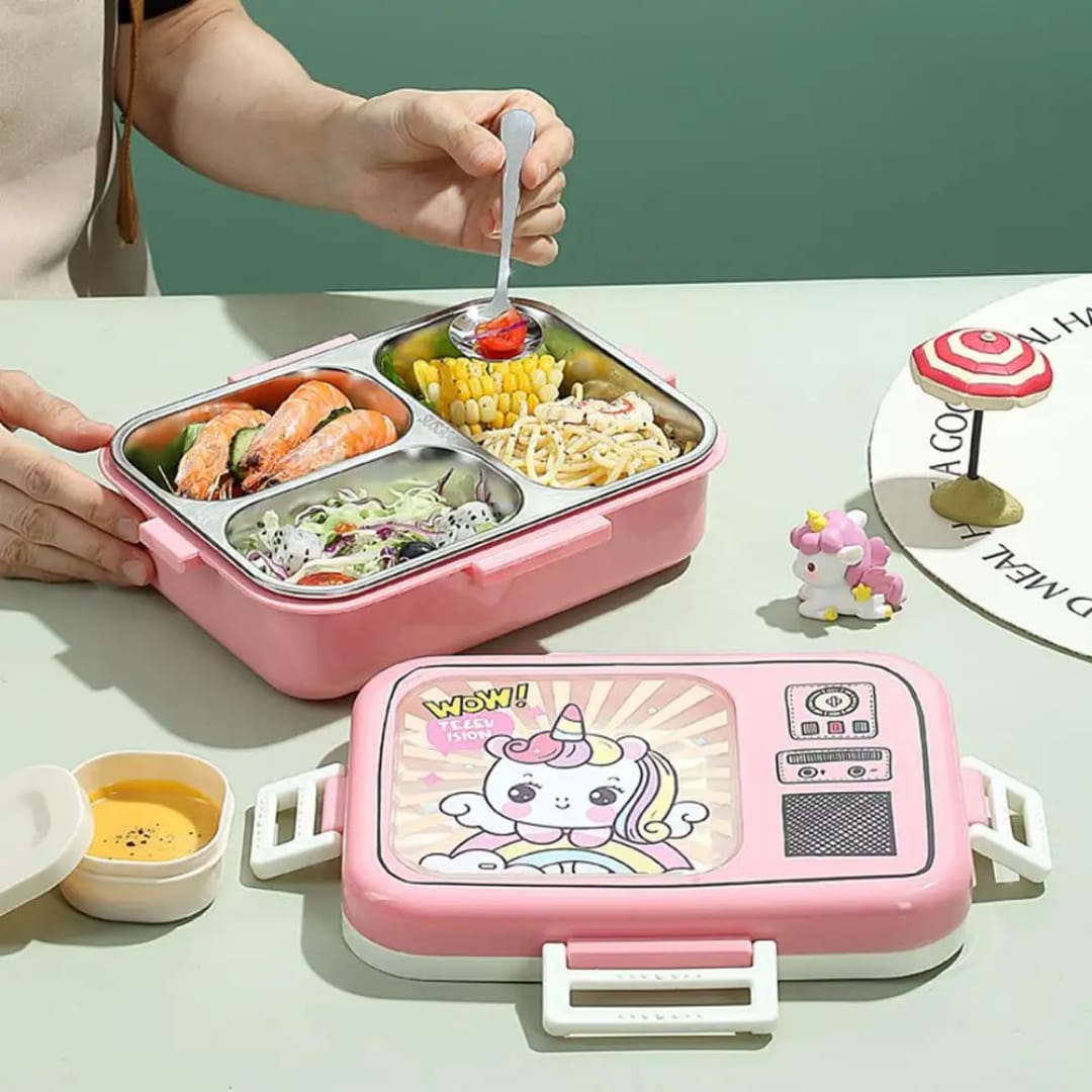 Buy MyneeMoe TVTummies 3 Compartment Stainless Steel Bento Lunch Box - Only for Solid Food - Lunch Box at MyneeMoe Online In India