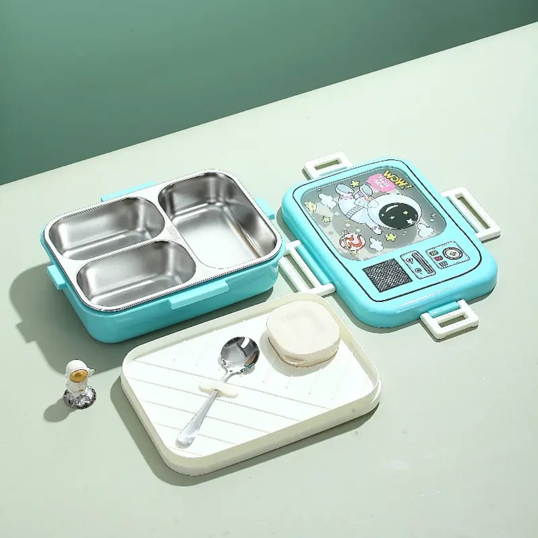 Buy MyneeMoe TVTummies 3 Compartment Stainless Steel Bento Lunch Box - Only for Solid Food Sky Blue - Lunch Box at MyneeMoe Online In India