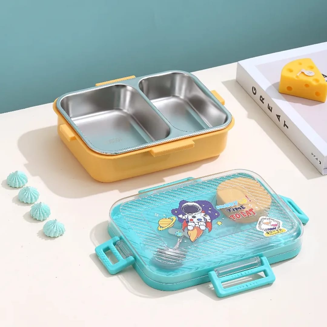 Buy MyneeMoe SnackyBoo 2 Compartment Staineless Steel Lunch Box- Only for Solid Food Orange & Green - Lunch Box at MyneeMoe Online In India