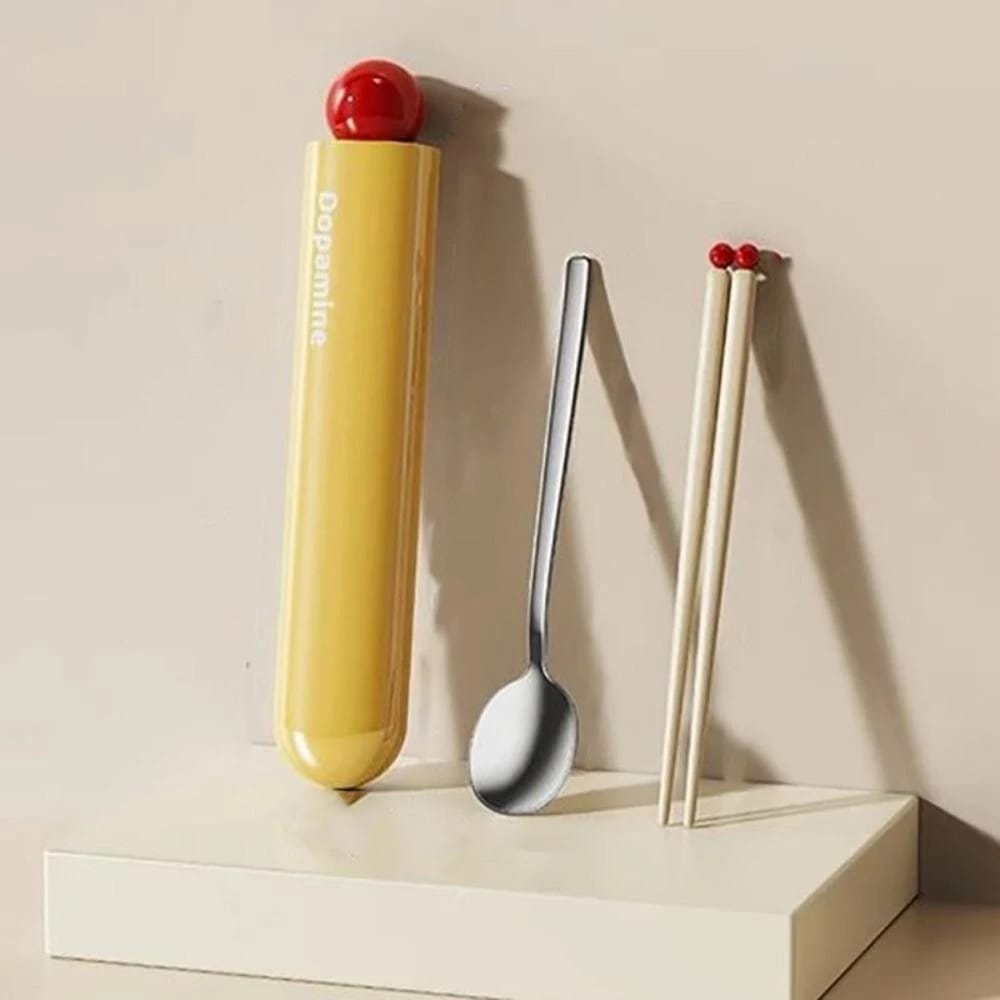 Buy MyneeMoe Dopamine Cutlery Set – Reusable Travel Utensils with Bold Design Peach Yellow - Cutlery Set at MyneeMoe Online In India