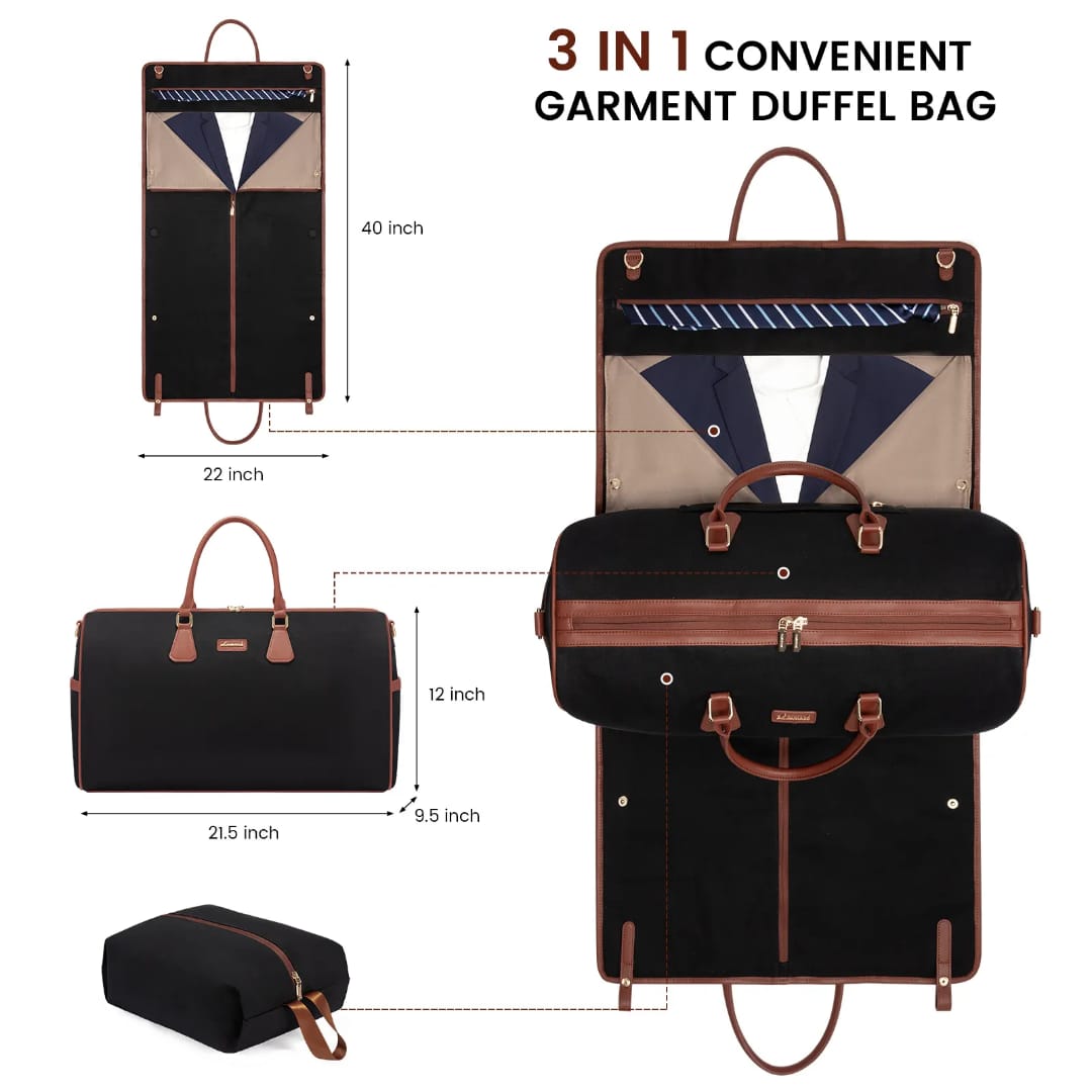 Buy MyneeMoe Lovevook 3 in 1 Garment Duffel Bag | Convertible Carry-On Hanging Suit Travel Bag (Black & Brown) - Travel & Tote Bags at MyneeMoe Online In India