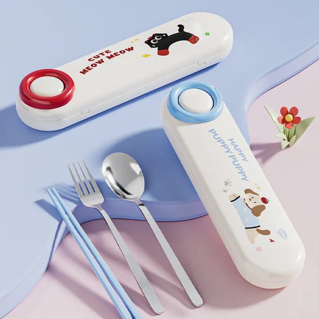 Buy MyneeMoe HappyPaws Travel Cutlery Set – Spoon, Fork & Chopsticks in Cute Case - Cutlery Set at MyneeMoe Online In India