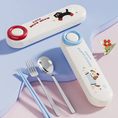 HappyPaws Travel Cutlery Set – Spoon, Fork & Chopsticks in Cute Case