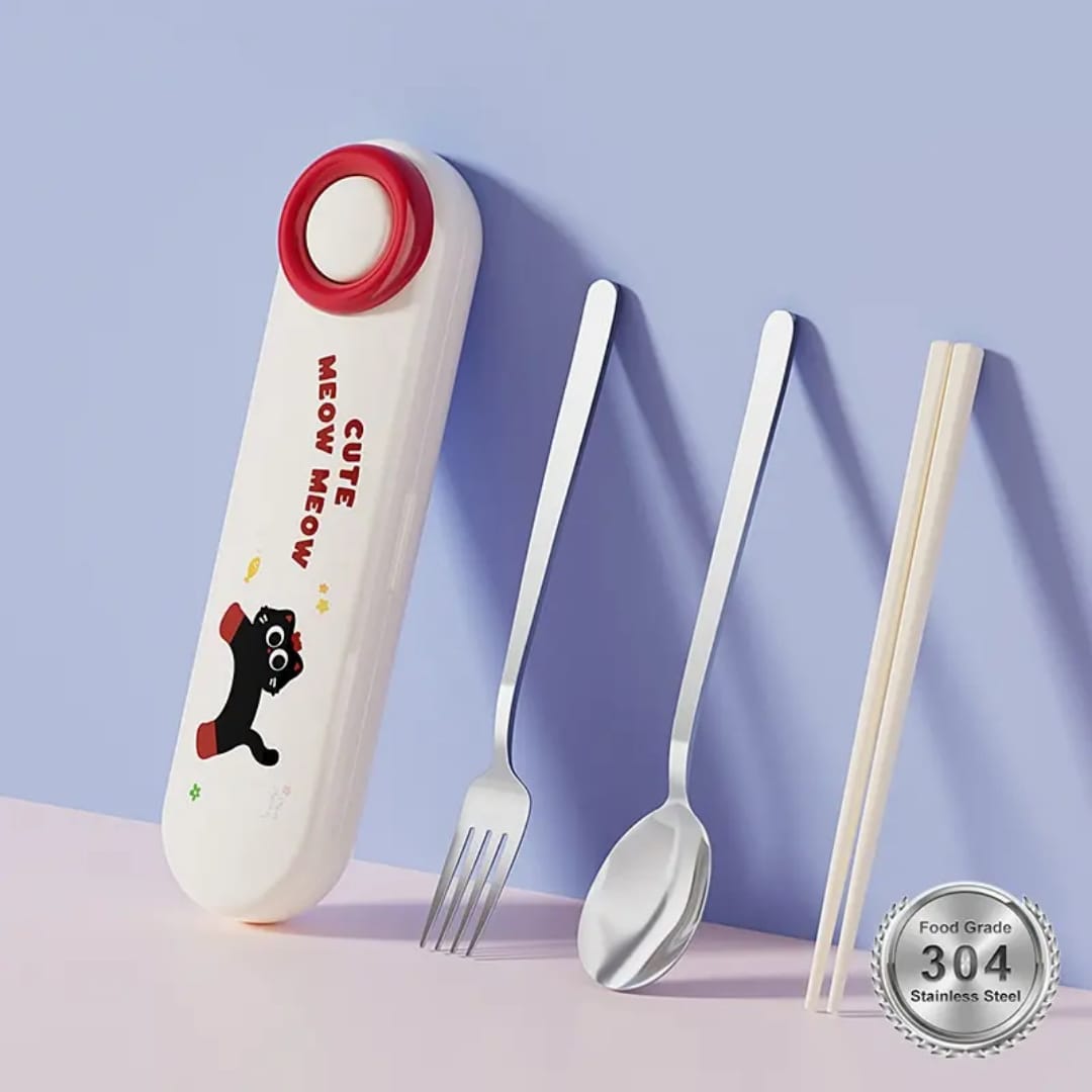 Buy MyneeMoe HappyPaws Travel Cutlery Set – Spoon, Fork & Chopsticks in Cute Case Red - Cutlery Set at MyneeMoe Online In India