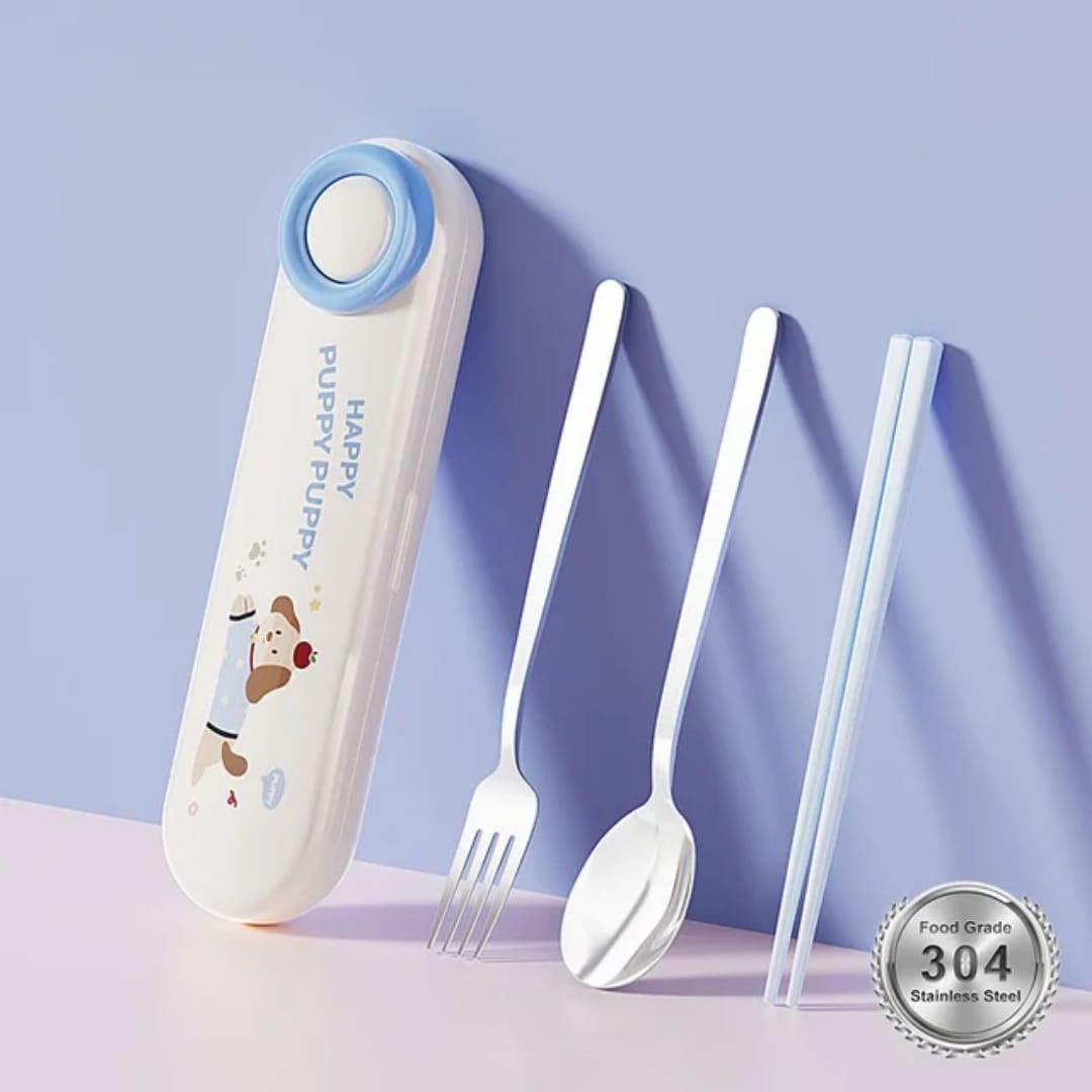 Buy MyneeMoe HappyPaws Travel Cutlery Set – Spoon, Fork & Chopsticks in Cute Case Blue - Cutlery Set at MyneeMoe Online In India