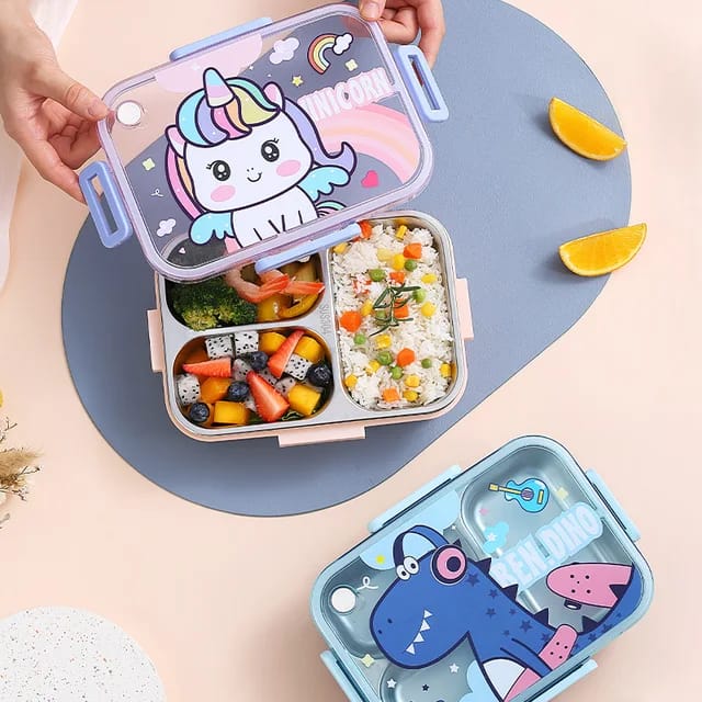 Buy Kids Character 3 Compartment Stainless Steel Bento Lunch Box at MyneeMoe Online In India