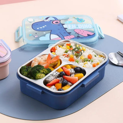 Buy Kids Character Stainless Steel Bento Lunch Box With 3 Compartments & Cutlery at MyneeMoe Online In India