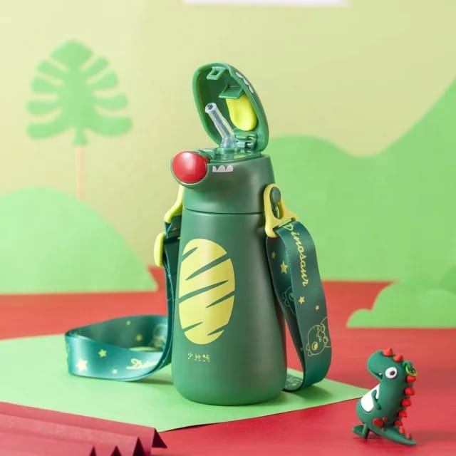 Buy Dino Insulated Kids Water Bottle – Vacuum Flask with Straw & Strap at MyneeMoe Online In India