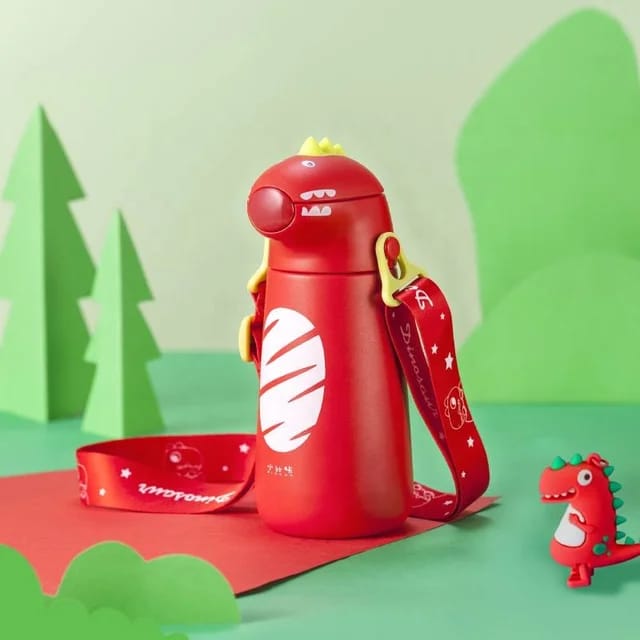 Buy Dino Insulated Kids Water Bottle – Vacuum Flask with Straw & Strap Red-Dino at MyneeMoe Online In India