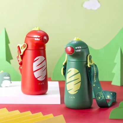 Buy Dino Insulated Kids Water Bottle – Vacuum Flask with Straw & Strap at MyneeMoe Online In India