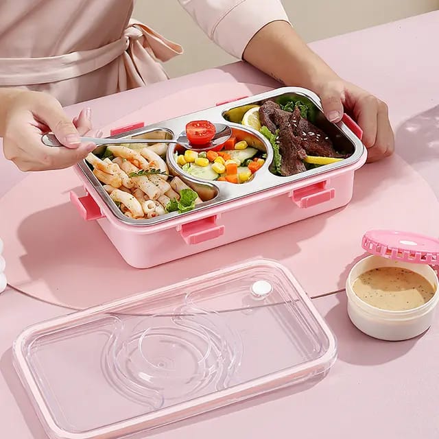 Buy Bento Buddy 3 Compartment Stainless Steel Lunch Box with Bowl- For Solid Food at MyneeMoe Online In India