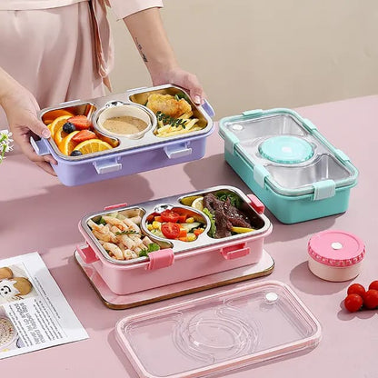 Buy Bento Buddy 3 Compartment Stainless Steel Lunch Box with Bowl- For Solid Food at MyneeMoe Online In India