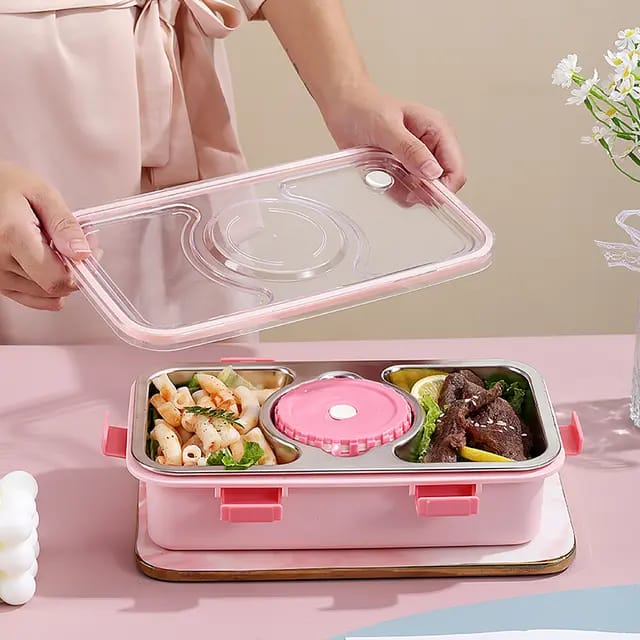 Buy Bento Buddy 3 Compartment Stainless Steel Lunch Box with Bowl- For Solid Food at MyneeMoe Online In India