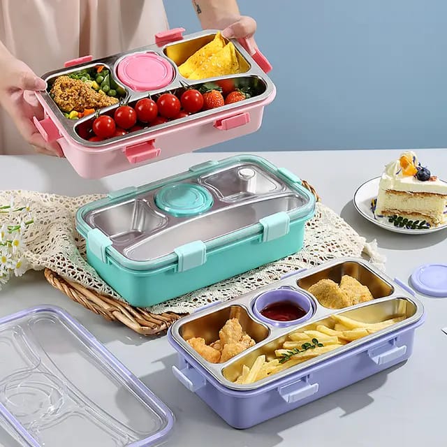 Buy MyneeMoe Bento Buddy 3 Compartment Stainless Steel Lunch Box with Bowl – For Solid Food - Bento Lunch Box at MyneeMoe Online In India