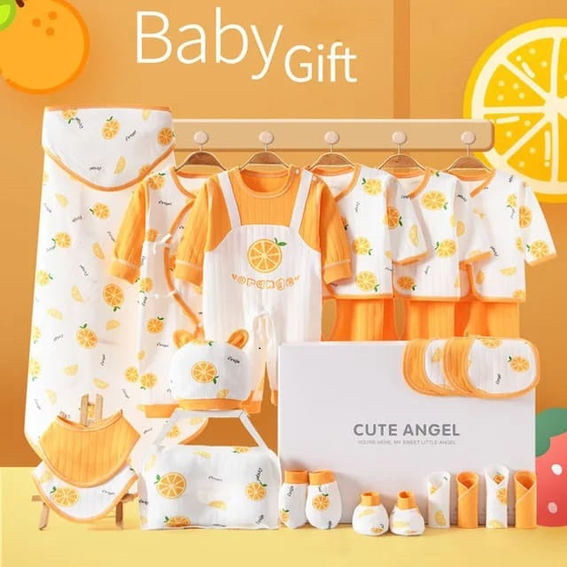 Buy MyneeMoe CuddleNest 24 Piece Newborn Gift Set – Ideal Baby Shower Presents for Boys & Girls White & Orange - Baby Clothing Set at MyneeMoe Online In India