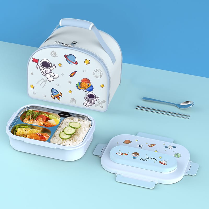 Buy MyneeMoe Space Themed Kids Stainless Steel Lunch Box with Insulated Bag & Cutlery Set Blue - Kids Lunch Box at MyneeMoe Online In India