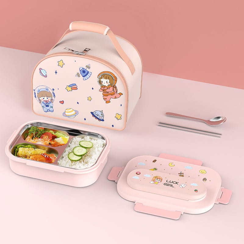 Buy MyneeMoe Space Themed Kids Stainless Steel Lunch Box with Insulated Bag & Cutlery Set Pink - Kids Lunch Box at MyneeMoe Online In India
