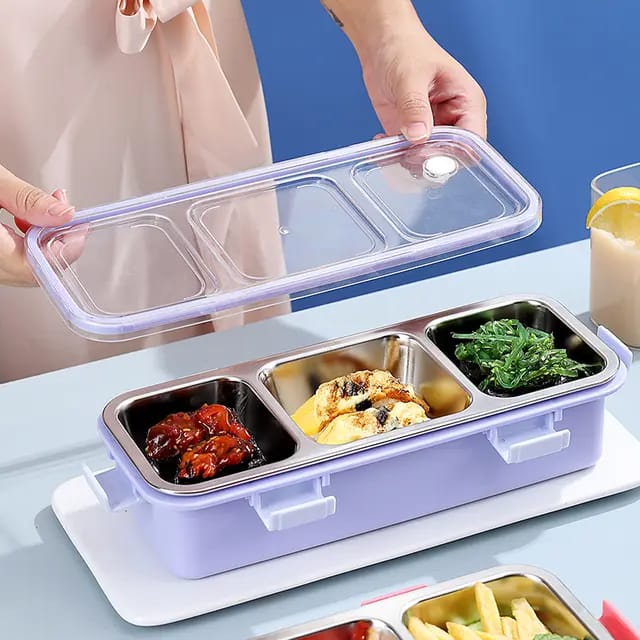 Buy MyneeMoe TreatTrunk Premium 3 Compartment Stainless Steel Snack & Meal Box - Lunch Box at MyneeMoe Online In India