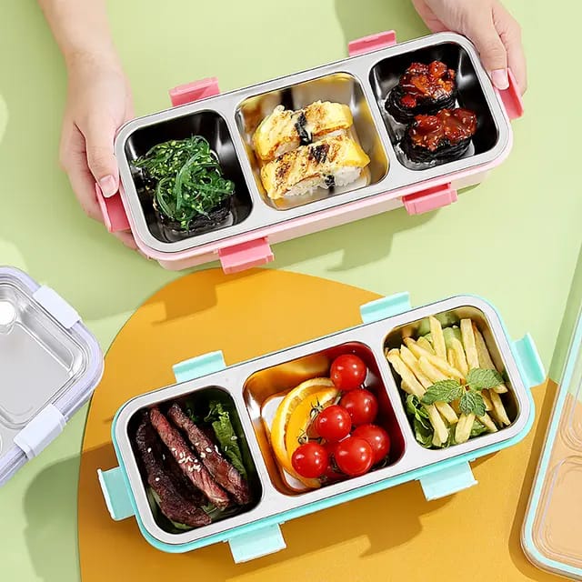 Buy MyneeMoe TreatTrunk Premium 3 Compartment Stainless Steel Snack & Meal Box - Lunch Box at MyneeMoe Online In India