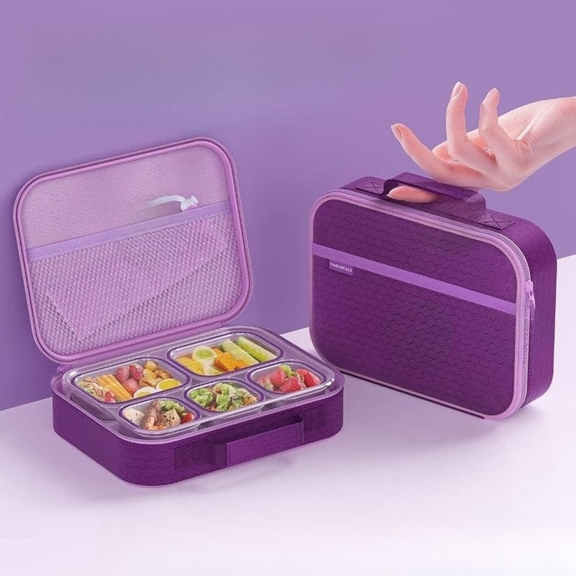 Buy Meal Station 5 Compartment Stainless Steel Bento Lunch Box with Bag at Myneemoe Online In India